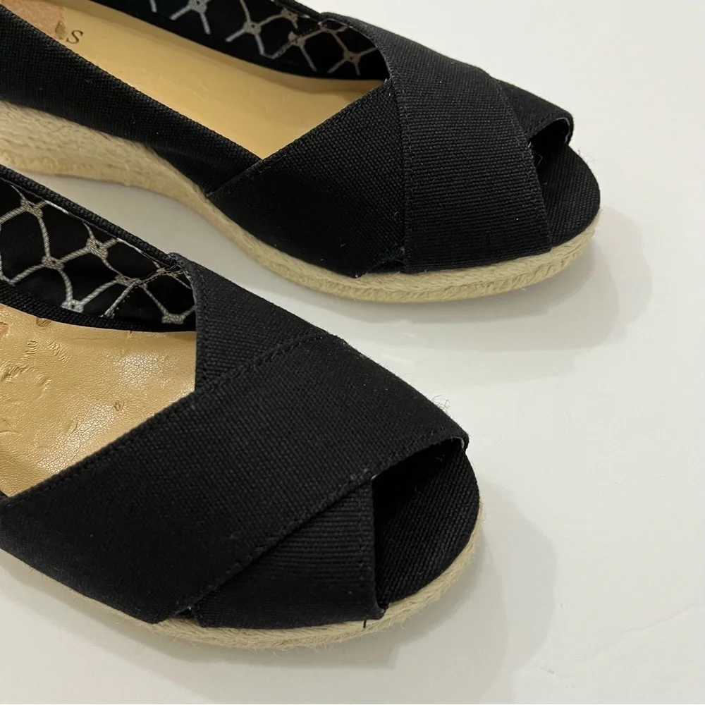 Talbots Black Slip On Espadrille Wedge Jute Shoe